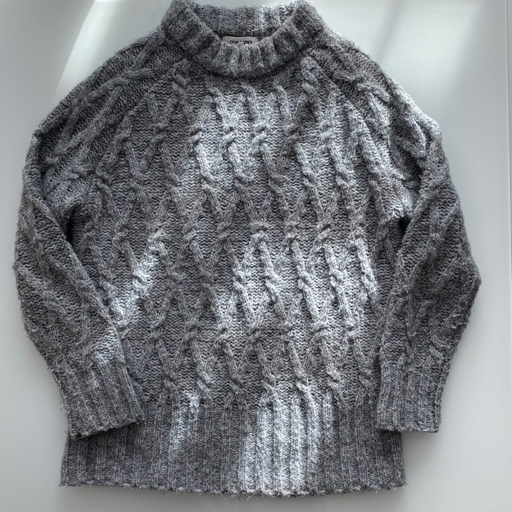 WOOL blend Steve Madden Gray Cable Knit Crewneck Sweater XS